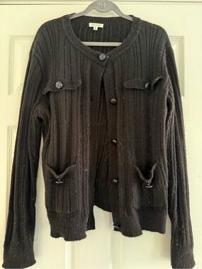 Max Studio Black Ribbed Knit Cardigan